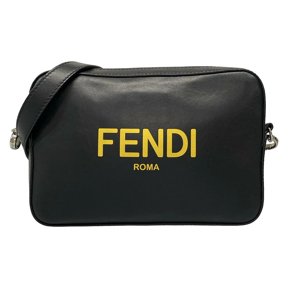 FENDI Camera Case Shoulder Bag Logo Black Leather